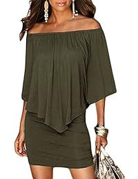 Itsmode - Mini vestido con volantes y hombros descubiertos para mujer, tallas S-XXXL