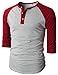 H2H Mens Casual Slim Fit Raglan Baseball Three-Quarter Sleeve Henley Premium T-Shirts RED US L/Asia XL (CMTTS0174)