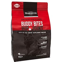 Majesty’s Hip+Joint Buddy Bites – 56 Count, Medium/Large Dog – Bones, Joints & Cartilage Support Supplement – Peanut Butter/Coconut Oil Flavored – Glucosamine, Chondroitin – Mobility, Pain & Tension