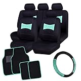 CAR PASS DELAY LACE Universal Car Seat Covers with lace Steering Wheel Cover and Universal fit car Floor mats, fit for Most of Cars,Trucks,SUV,Vans, 16PCS Included (Mint Blue)