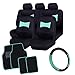 CAR PASS DELAY LACE Universal Car Seat Covers with lace Steering Wheel Cover and Universal fit car Floor mats, fit for Most of Cars,Trucks,SUV,Vans, 16PCS Included (Mint Blue)
