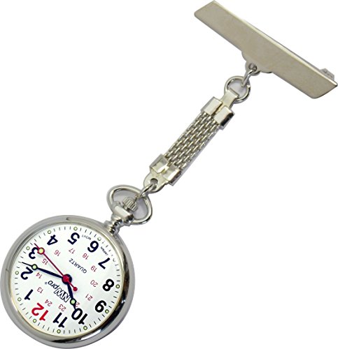 NW-Pro Lapel Nurse Watch - Large White Dial - Water Resistant - Braided - Silver Tone
