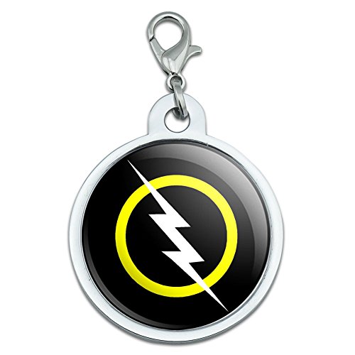 White Lightning Bolt Large Chrome Plated Metal Pet Dog Cat ID Tag