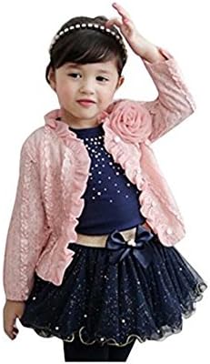 AP Boutique Baby Girls Clothing Sets 3 pcs Suit Girls Flower Coat + Blue T Shirt +Tutu Skirt