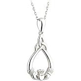Solvar Sterling Silver Claddagh Trinity Knot Necklace-Irish Made