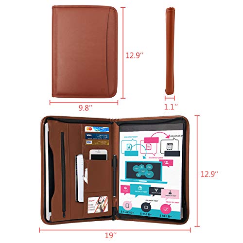 Tyson Padfolio, Resume Portfolio/Business Portfolio, PU Leather Document Storage, Zippered Portfolio Binder with Writing Pad, Card Holder & Phone Slot (Brown PU) - Thumbnail 3