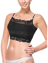 Zhanmai 3 piezas encaje Camisola Encaje Medio Bralette Cuello Encaje Top Bandeau Sujetador Camisola con correa ajustable para mujeres y niñas