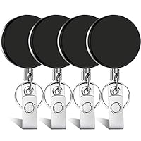 Selizo 4 Pieces Retractable Badge Holder ID Badge Holder Heavy Duty Badge Reel with Keychain Ring Clip for ID Key Card Badge