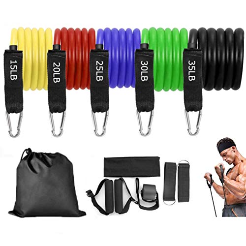 VOKUA-11-pcs-Resistance-Bands-Set-Strength-Training-Equipment-and-Exercise-Fitness-Accessories-for-Gym-TrainingYoga-Metal-Foot-Ring-Carrying-Case-Home-Workouts