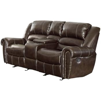 reclining loveseat center leather double brown bonded glider homelegance recliner console dual hill