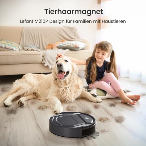 M210P Saugroboter ohne Wischfunktion, 2200 Pa Saugkraft, 120 Min.Steuerung per WLAN, Bluetooth, Alexa und App, 6 Reinigungsmodi und automatisches Aufladen, ideal für Tierhaare und Harte Böden