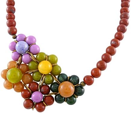 Red Jasper Flower Cluster Bauble Necklace, Adjustable 16