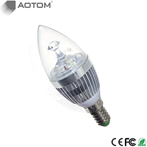Candle LED Bulb 3W Light Bulb E14 AOTOM Candle Bulb Candle Light Bulb 3W Base E14 Daylight White 6000K Incandescent Bulb Non-dimmable Chandelier Bulb Light Sliver (1 Pack)