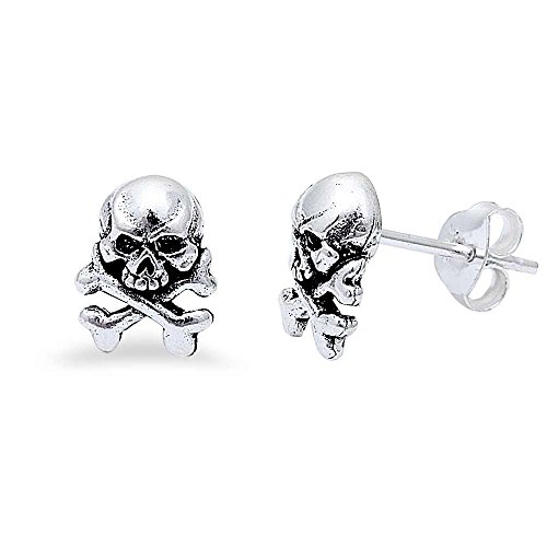 Solid Cross Bone Skull .925 Sterling Silver Earrings