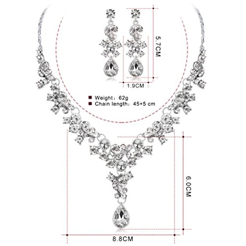 Keliay Alloy Rhinestone Pearl Necklace Earrings pendants Set Wedding Jewelry Gift Best for Gift (White)
