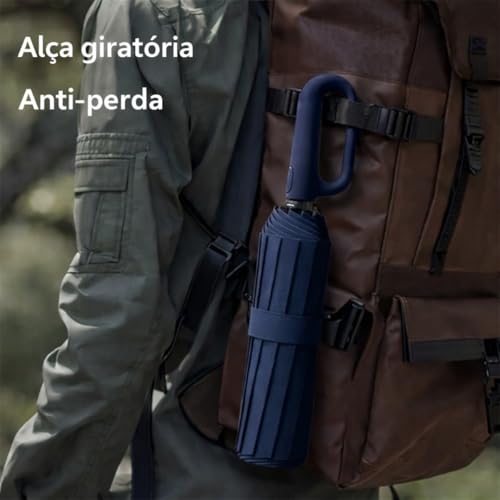 Guarda-Chuva Premium Botão Automático Abre e Fecha Varetas Reforçadas Proteção Solar UV Blackout Resistente ao Vento Compacto Dobrável Sombrinha Portátil Mochila Bolsa Mala Fivela de Anel