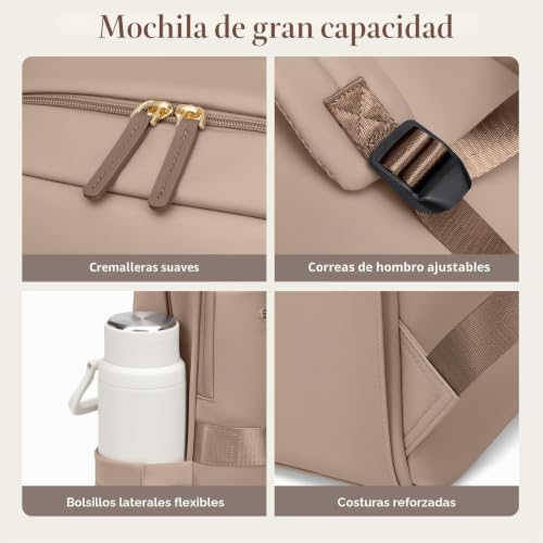 GOLF QUALITY Laptop Backpack 14 Inches, Women's Large Capacity Backpack with Laptop Compartment, Waterproof Casual Daypack for Work College Travel, Champagne Brown