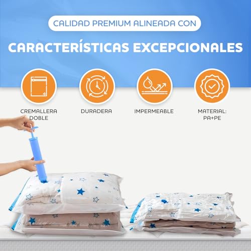 Empty Clothes Bags 12 Pieces, Clothes Storage Bag with Manual Pump, Space Saving, Clothes Storage Bags, Blankets, Quilts, Sheets and More
