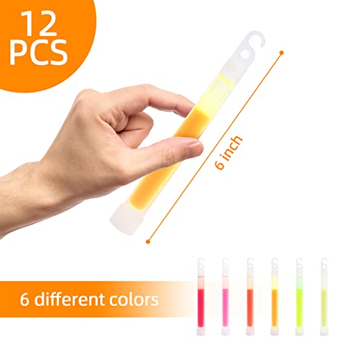HAKDAY 12PCS Glow Sticks Bulk, Emergency Glow Sticks 6 Inch Lightsticks Light Up Neon Sticks for Party Camping Blackouts Hurricane Survival Kit