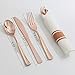 Supernal Set of 30packs,Rose Gold Plastic Silverware, Pre Rolled Napkin with Cutlery, Disposable Silverware with Rose Gold Linen Napkin, Wrapped Plastic Silverware Set Suit for Party,Wedding