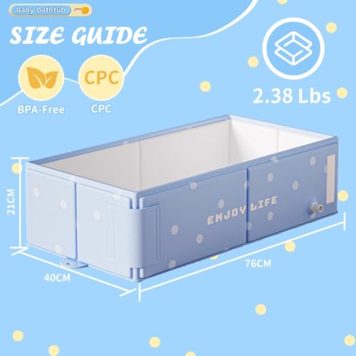 Foldable Kids Bathtub with Non-Slip Base, حوض استحمام للرضع,Portable Baby Bathtub, Portable,Travel & Shower Ready, Easy to Clean, Sturdy & Thick, Space-Saving, for Kids & Small Bathroom(Blue)