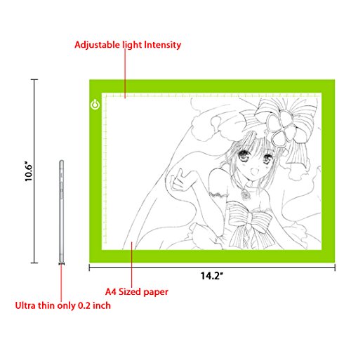 Dimmable A4 LED Tracer Light Box Slim Light Pad, ME456 USB Power Drawing Copy Board Tattoo Tracing LED Light Table for Artists Designing, Animation, Sketching, Stenciling (Green)