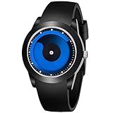 VIGOROSO Men's Unique Watch Stainless Steel Rubber Waterproof Quartz Sports Wrist Watch(Black&Blue)