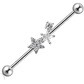Zynova 14G Surgical Steel CZ Star Industrial Barbell Cartilage Earrings for Women Sparkle Cubic Zirconia Cartilage Industrial Bar Conch Helix Industrial Piercing Jewelry