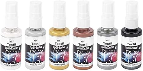 Textil Spruhfarbe Spruh Zauber Metallic 6x 50ml Hochpigmentiert Hochste Brillanz Fur Helle Dunkle Textilien Auf Wasserbasis Set 1 Perlmutt Silber Gold Kupfer Grau Schwarz Amazon De Kuche Haushalt
