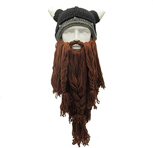 ZGZY Beard Hat Beanie Hat Knit Hat Pirate The Original Barbarian Warrior Knit Beard Hat Halloween Viking Horns Bearded Caps Windproof Funny for Men &amp; Women Tentacle Crochet hat Knit Beard Skull Cap B6