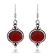 925 Sterling Silver Carnelian Gemstone Indian Inspired Vintage Oval Dangle Hook Earrings 1.5