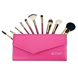 ACEVIVI 10 Pieces Makeup Brushes Set with Powder Blusher Cosmetics with Synthetic Leather Case Rose Red