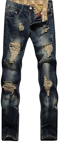 LM Amorulove Men's Classic Slim Straight Leg Ripped Skinny Jeans Pants