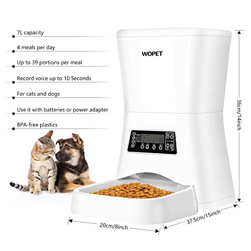 WOPET Automatic Pet Feeder，Dog and Cat Food Dispenser with Timer Programmable, Distribution Alarms,Portion Control,Voice Recording Up to 4 Meals a Day - Thumbnail 4