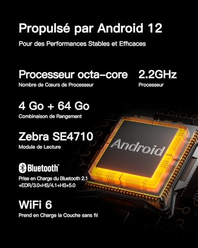 Inateck Android 12 Barcode Scanner, Mobile PDA 6" Touch Screen Scanner Zebra SE4710 1D/2D/QR, with Handle, Bluetooth, IP66 6500mAh, Wi-Fi 6 & 4G, for Commerce, Warehouse, Logistics, AS501S