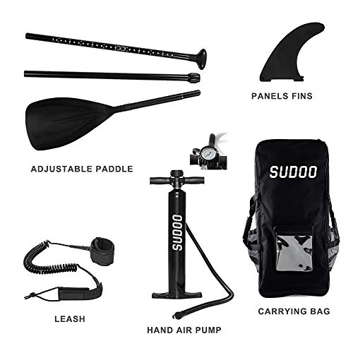 Inflatable SUP Stand Up Paddle Board Paddle(6 in Thick) Universal Accessories Wide Stance w/Bottom Fin for Paddling and Surf Control | Non-Slip Deck | Adjustable Paddle | Hand Pump w/Pressure Guage