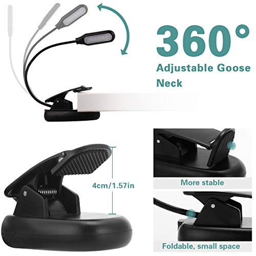 Briignite Book Light, LED Reading Light 3-Level Adjustable Brightness, 5 LED Clip Lights for Book Reading in Bed, USB Eye Care Book Lamp for Bookworm, Kids, Warm&Cool White, 2 Pack