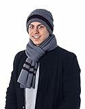 Men's Two-Toned 3M Fleece Thinsulate Ribbed Knit Scarf and Hat Set