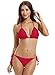zeraca Women's String Triangle Bikini Bathing Suits (L14, Dark Red)