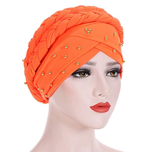 Cuekondy Double Braid Turban Cotton Chemo Cancer Cap Muslim Hat Stretch Hat Head Wrap Cap for Women