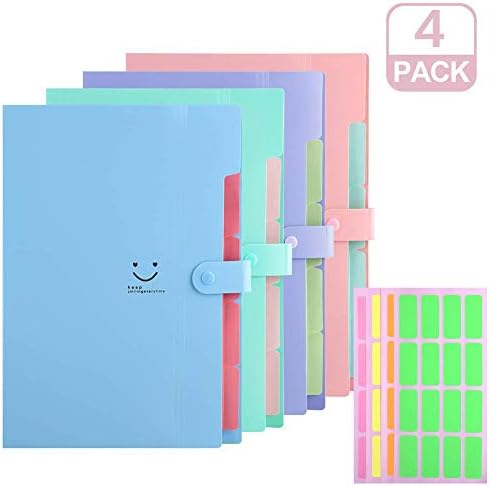 Expanding File Folders 5 Pockets Plastic Expandable File Jackets A4 Letter Size,4 Color Accordion Folder Document Holder for School Office Travel