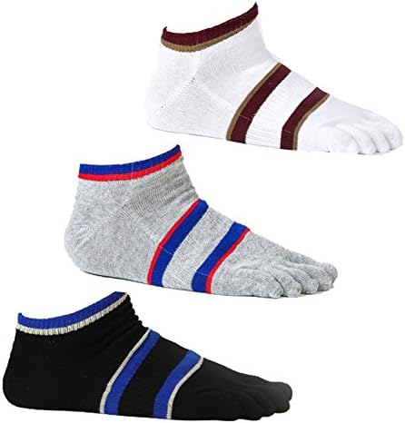 Toe Socks Cotton Athletic Running Five Finger Crew Socks for Men Women 3 Pairs,Black/Gray/White,Men 4-9/Women 5-10