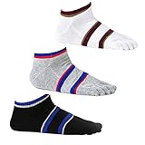 Toe Socks Cotton Athletic Running Five Finger Crew Socks for Men Women 3 Pairs,Black/Gray/White,Men 4-9/Women 5-10