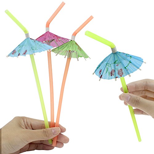 Tomnk 120pcs Umbrella Disposable Bendy Drinking Straws for Luau Hawaii