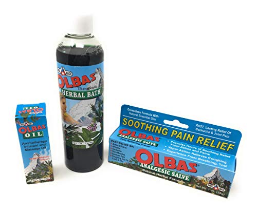 Olbas Family Cold & Flu Pain Relief Bundle Oil, Analgesic Salve and Herbal Bath - 3 Great Products