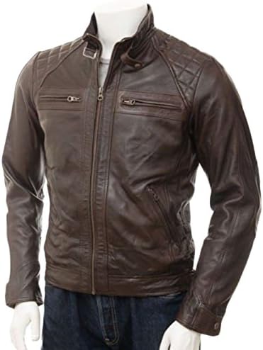 Men Slim Fit Biker Motorcycle Lambskin Leather Jacket Coat Outwear Jackets T1281 M
