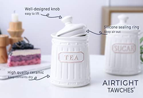 Canisters Sets for the Kitchen Airtight, White Kitchen Canisters set of 3 for Coffee Tea Sugar, Ceramic Canisters With Lids TAWCHES