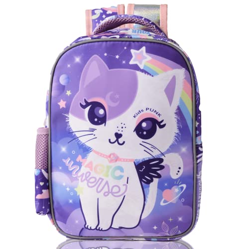 12 Inch Preschool Girls Backpack Cute Cat Purple Kindergarten Bookbag for Girls Lightweight and Comfortable Toddler Backpack for Kids Bakcpack for Kindergarten Preschool