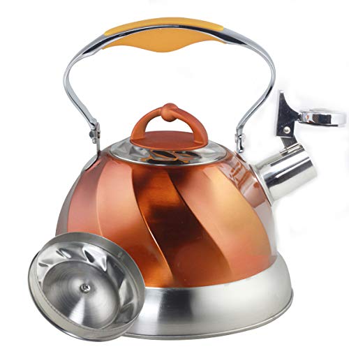 Riwendell Stainless Steel Whistling Tea Kettle Stove Top Kettle Teapot (Orange01) - Thumbnail 2