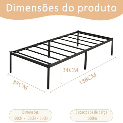 Estrutura De Cama De Metal, Não Precisa de Box Spring,Com Espaço De Armazenamen Cor Preto (TWIN)